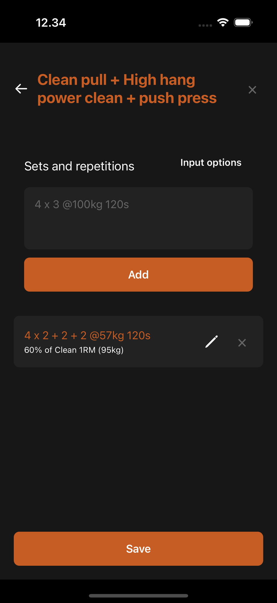 PeakTrack exercise editor with parser input and RM tracking